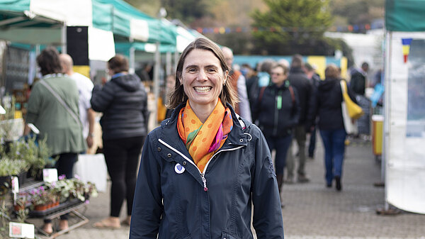 Ruth Gripper stands in front of Truro farmers market